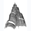 Burj Khalifa Sketch Dubai UAE, architectural artwork by Shehzad Afzaal