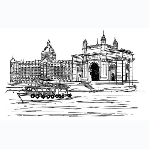 India Taj Sketch by Shehzad Afzaal – Gateway of India Taj Hotel Mumbai Sketch