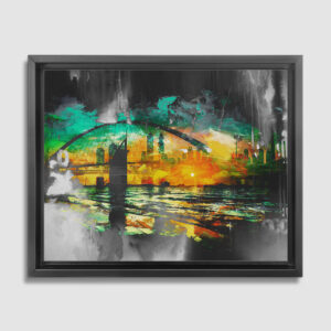 Custom wall art Dubai displayed in a modern living room interior with framed canvas artwork