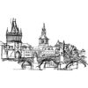 Charles-Bridge-Sketch of Prague Czech Republic showing historic Charles Bridge architecture