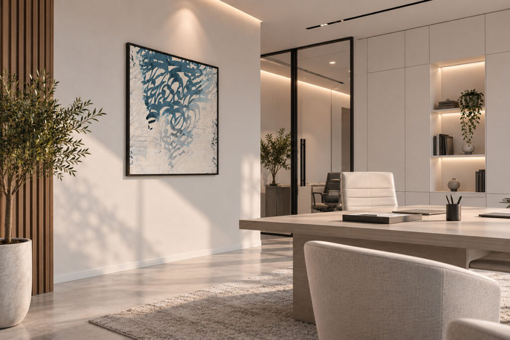 Wall art displayed in a contemporary office interior