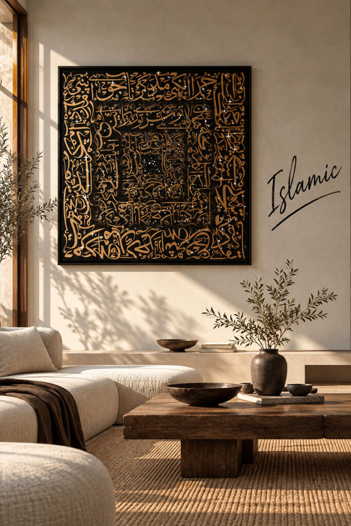 Islamic wall art displayed in a modern Dubai interior