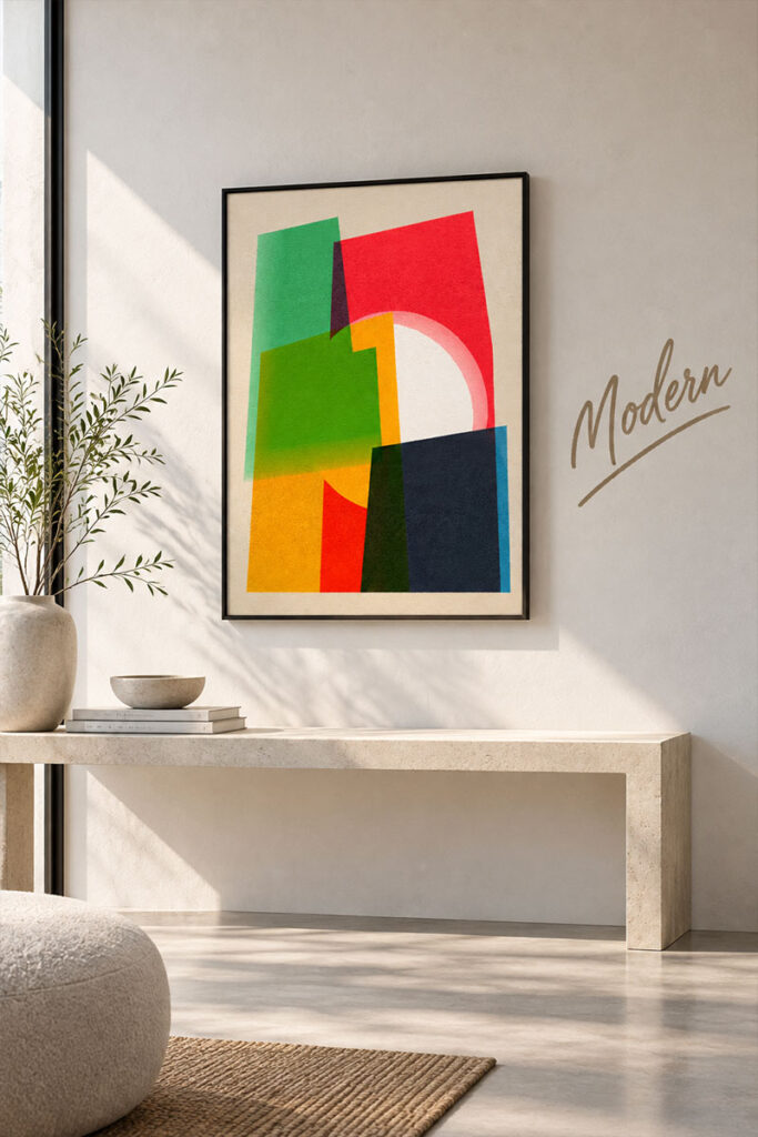 Modern wall art displayed in a contemporary Dubai interior